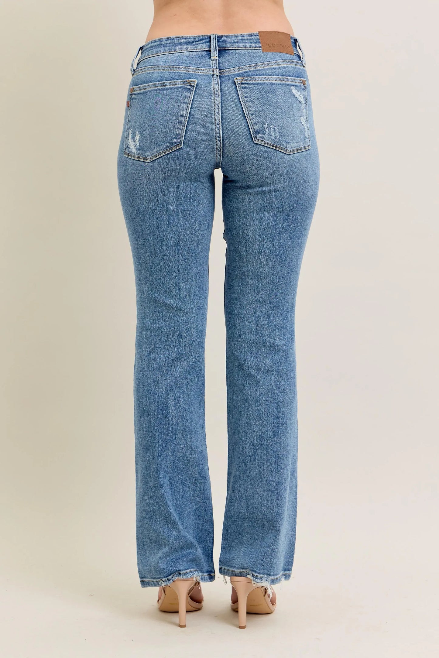 Judy Blue Full Size Mid Rise Wash Destroy Hem Bootcut Jeans Plus Size - Tigbul's Variety Fashion Shop