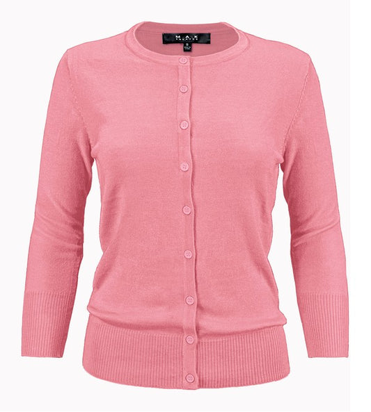 Ladies Crewneck Button Down Knit Cardigan Sweater - Tigbul's Variety Fashion Shop