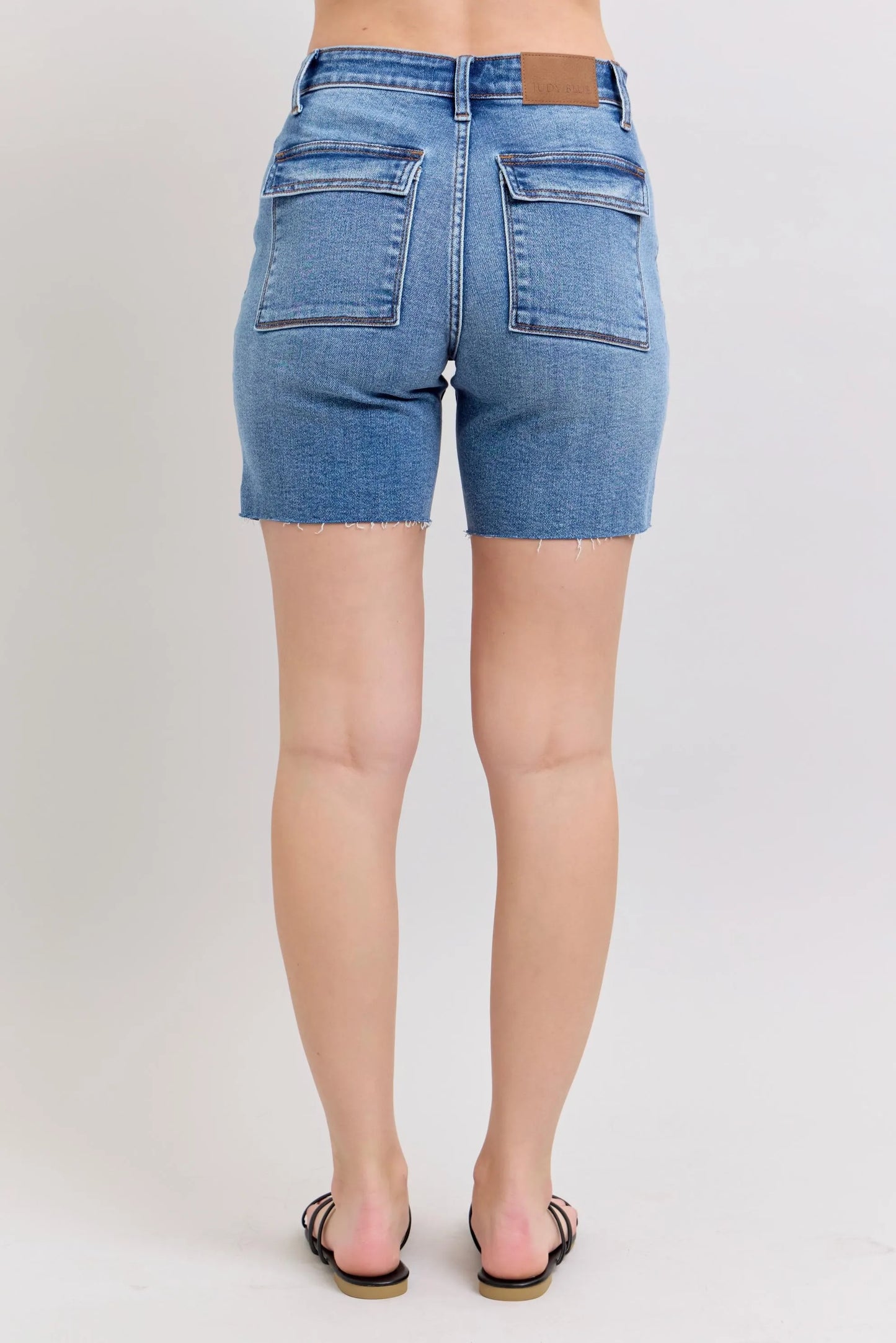 Judy Blue Full Size Mid Rise Bermudas Denim Shorts W/ Back Flap Pockets Plus Size - Tigbul's Variety Fashion Shop