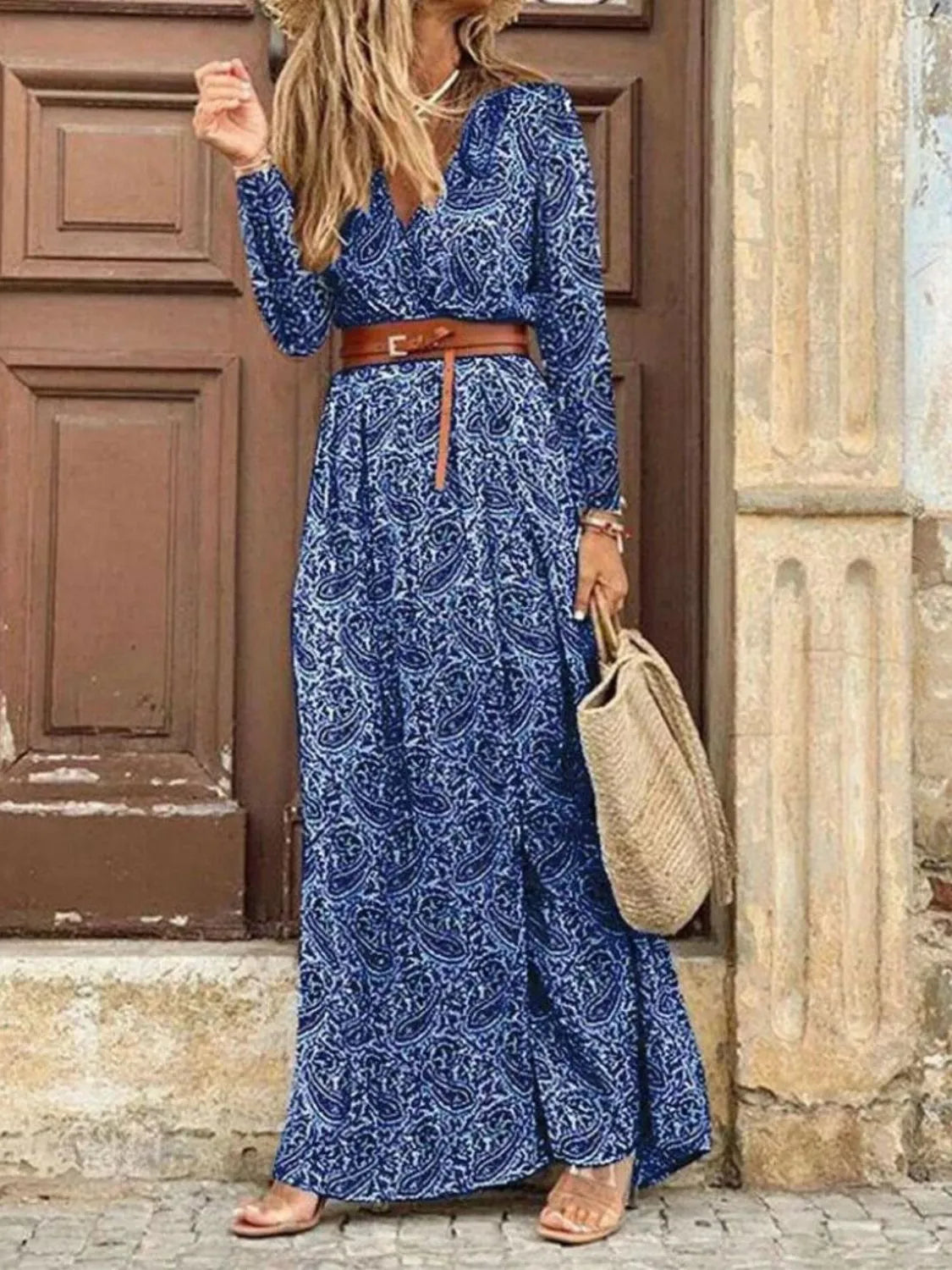Full Size Printed V-Neck Short Sleeve Maxi Dress Plus Size - Tigbul's Variety Fashion Shop