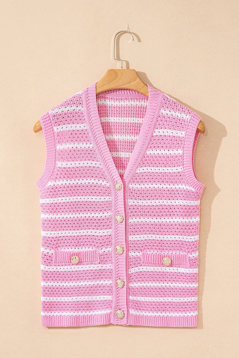 Striped Button-Up Knit Sweater Vest - Tigbul's Variety Fashion Shop