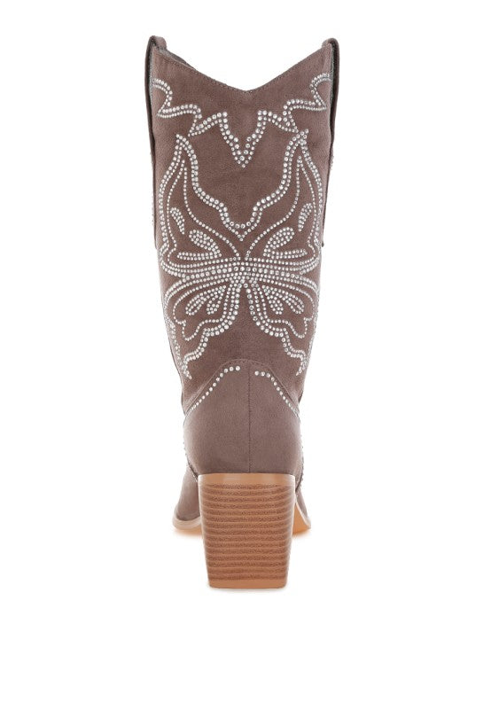 Latafa Rhinestones Embellished Cowboy Boots - Tigbul's Variety Fashion Shop