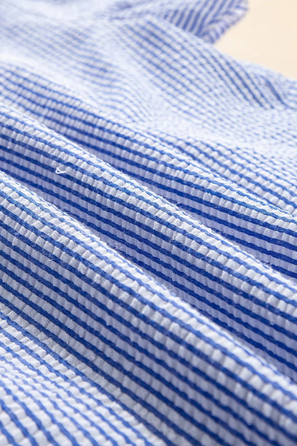 Stripe Textured Ruffle Short Sleeve Boho Detail Square Neck Blouse - Tigbul's Variety Fashion Shop