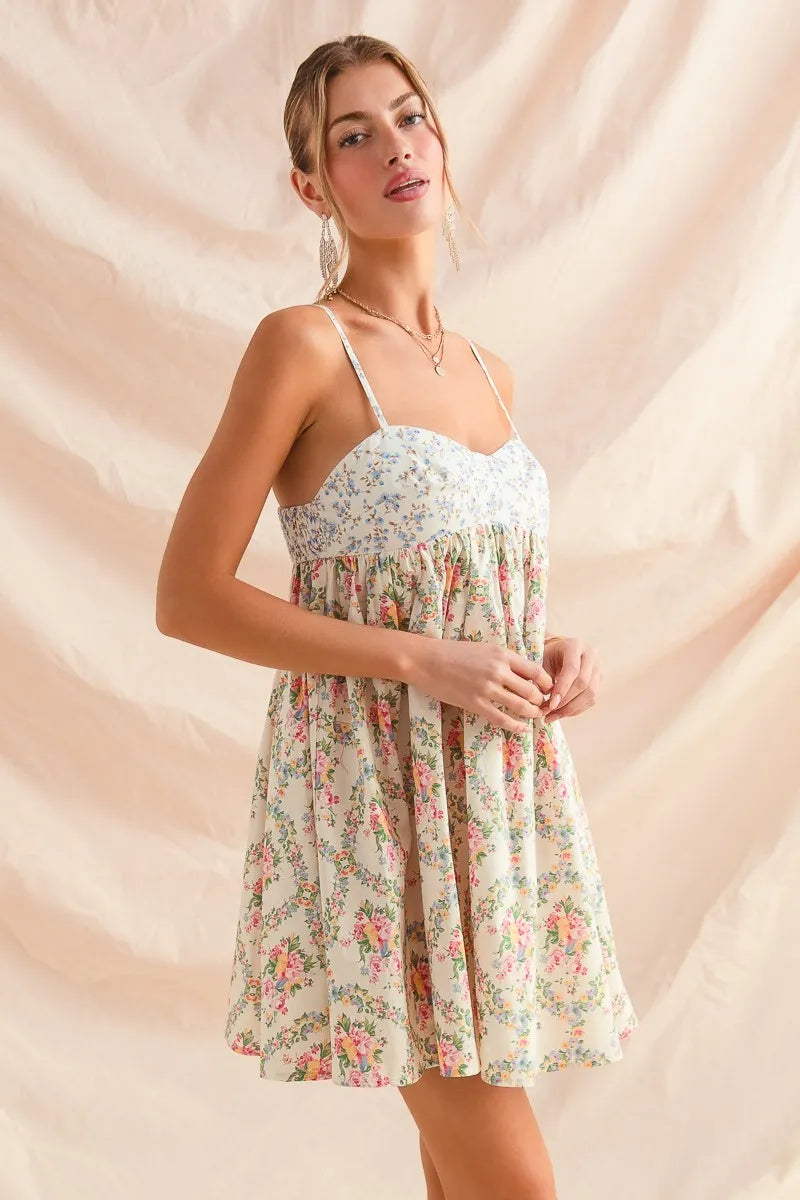 SO ME Mixed Floral Print Sleeveless Mini Dress - Tigbul's Variety Fashion Shop