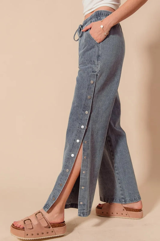 SO ME Mid Rise Drawstring Jeans with Side Snap Button - Tigbul's Variety Fashion Shop
