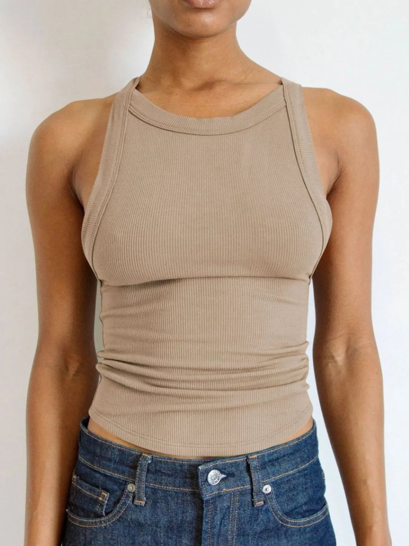 Asymmetrical Back Ribbed Crop Tank Top - Tigbul's Variety Fashion Shop