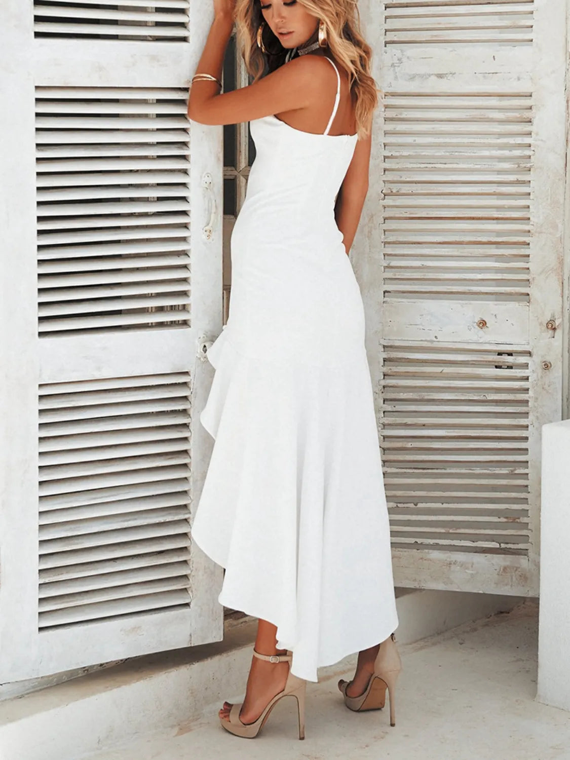 High-Low Ruffled Hem Midi Cami Dress - Tigbul's Variety Fashion Shop