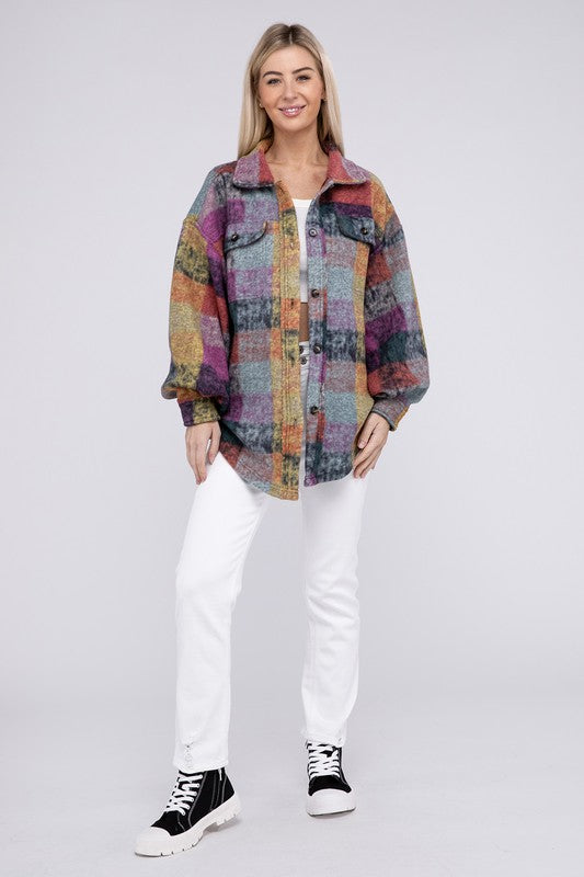 Loose Fit Buttoned Down Check Shirt Jacket - Tigbul's Variety Fashion Shop