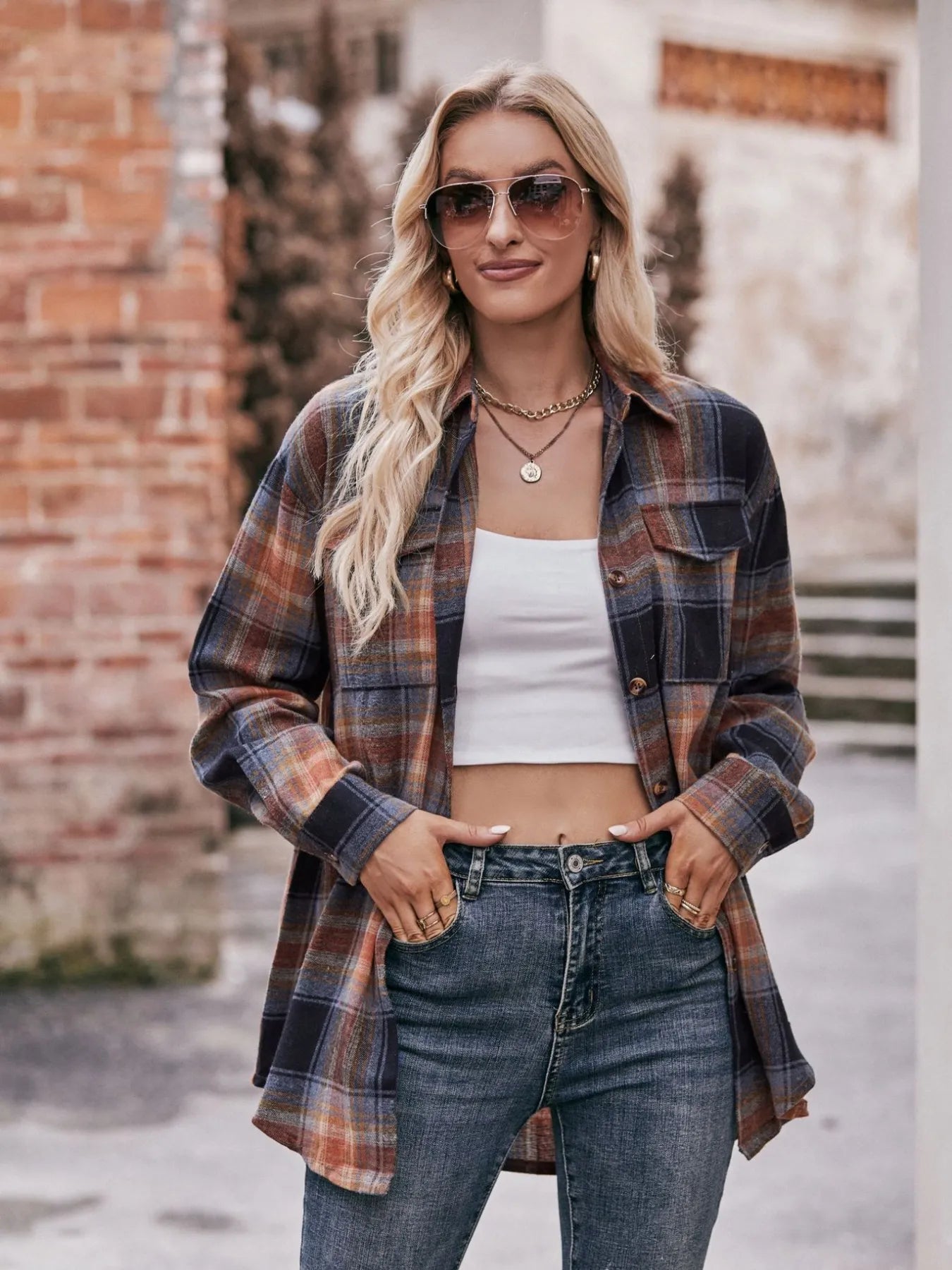 Plaid Button-Down Long Sleeve Shirt - Tigbul's Variety Fashion Shop