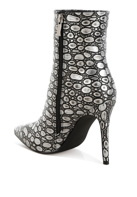 Moolah Embossed Stiletto Heel Ankle Boots - Tigbul's Variety Fashion Shop
