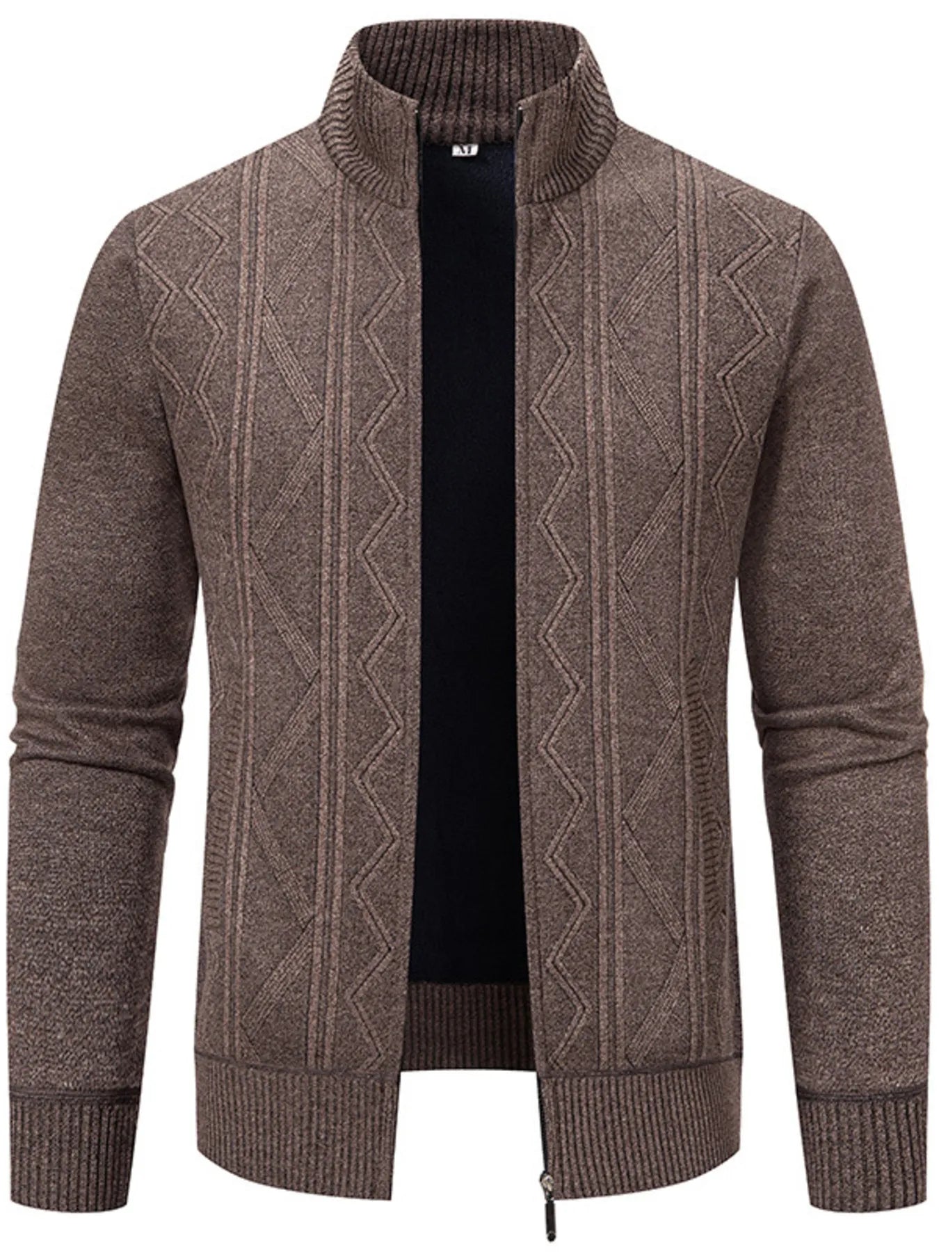 Men's Plus Size Zip-Up Cardigan with Stand Collar - Tigbul's Variety Fashion Shop