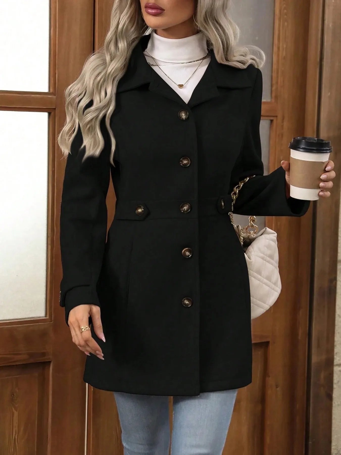Button Up Long Sleeve Coat - Tigbul's Variety Fashion Shop