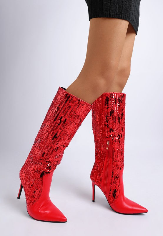 Sitarah Sequin Embellished Stiletto Long Boots - Tigbul's Variety Fashion Shop