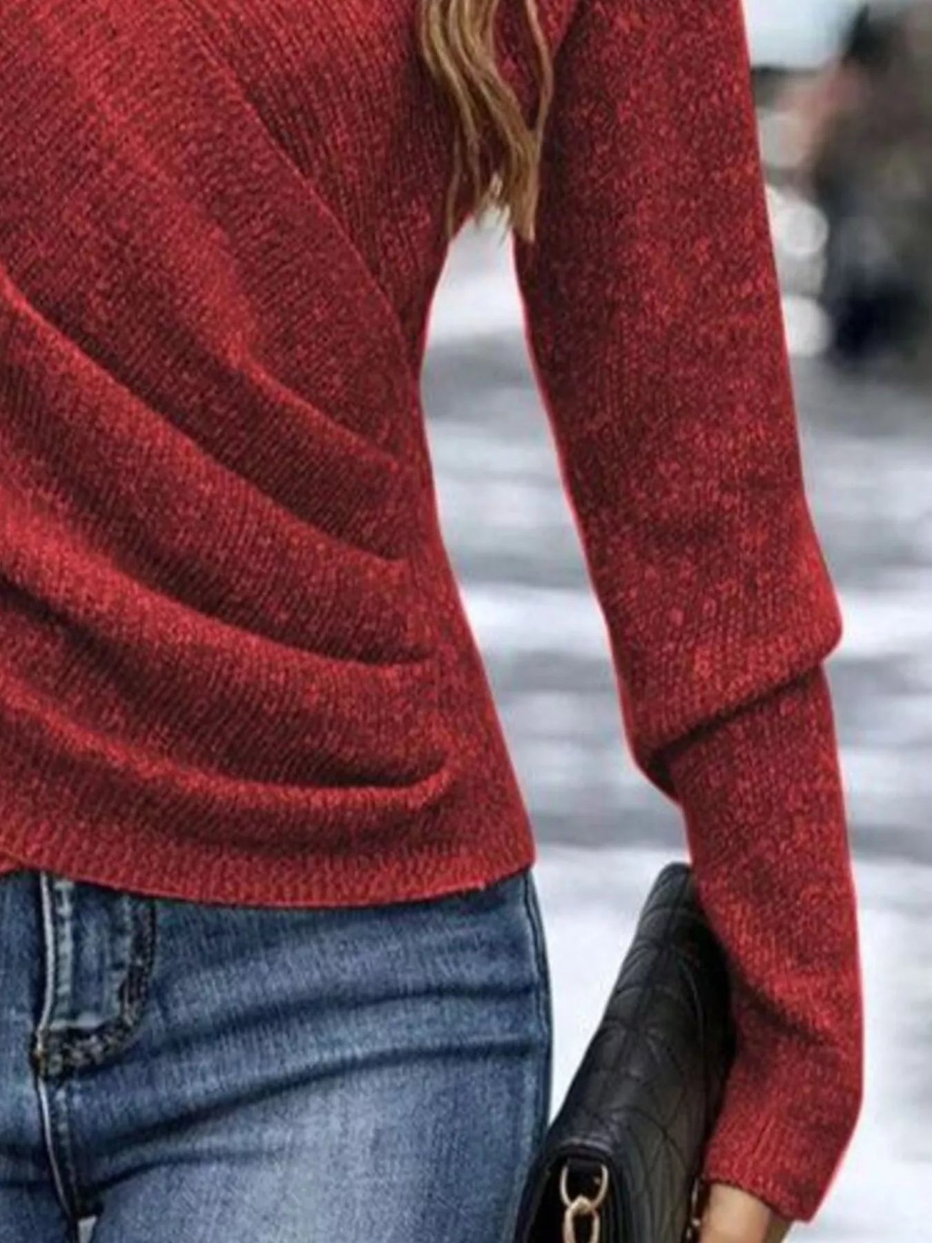 Surplice Long Sleeve Knit Top - Tigbul's Variety Fashion Shop