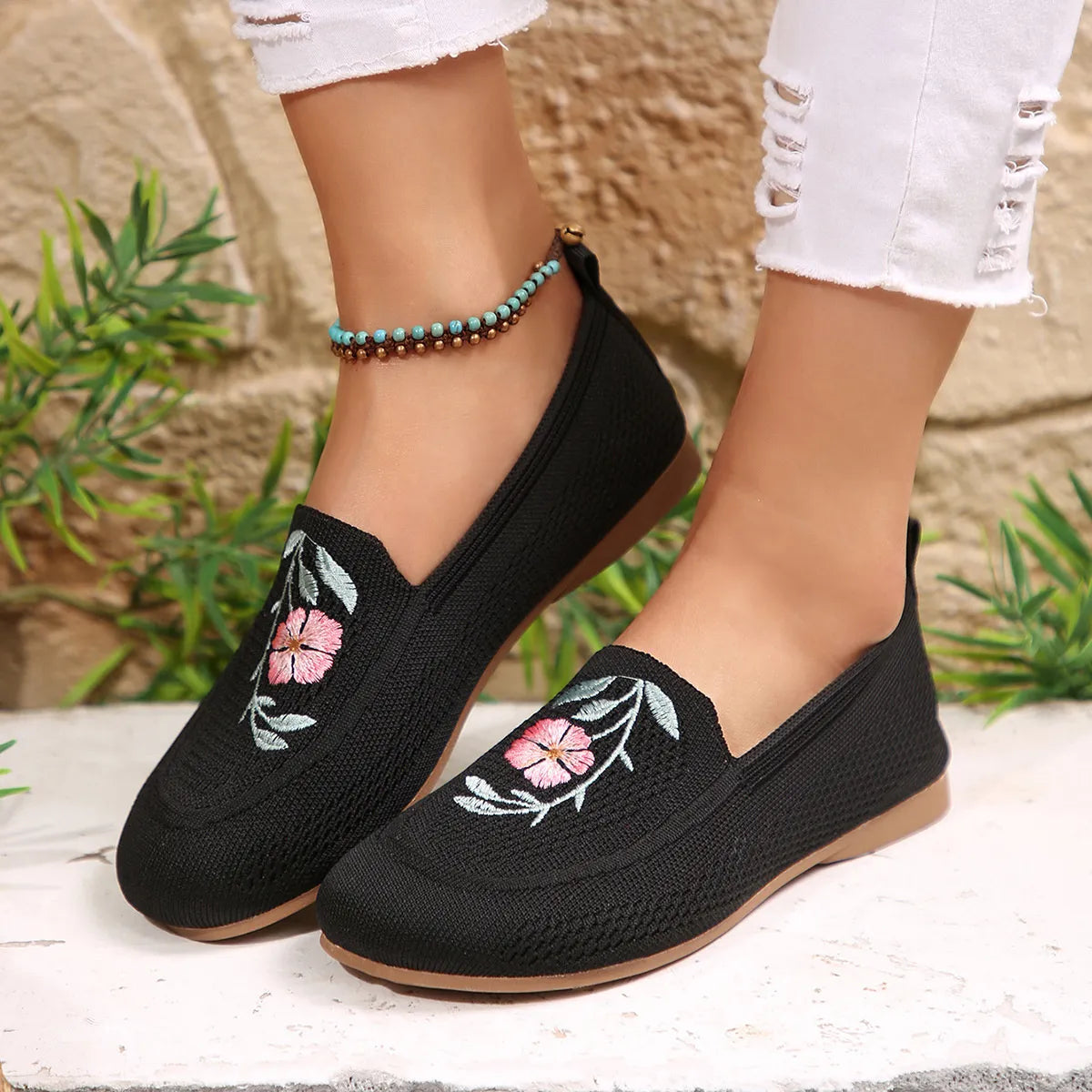 Embroidered Mesh Slip-Ons - Tigbul's Variety Fashion Shop