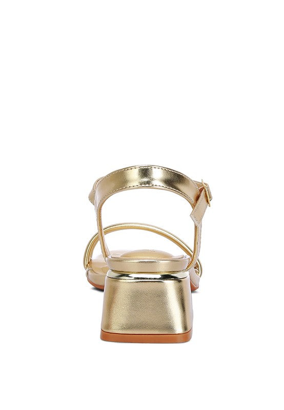 Zabou Metallic Ankle Strap Low Block Heels - Tigbul's Variety Fashion Shop