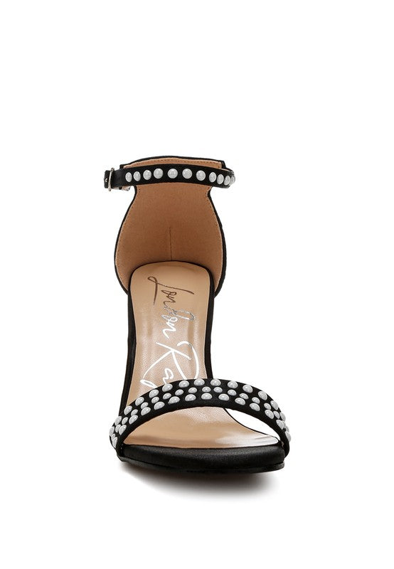 Klebba Pearls Embellished Satin Sandals - Tigbul's Variety Fashion Shop