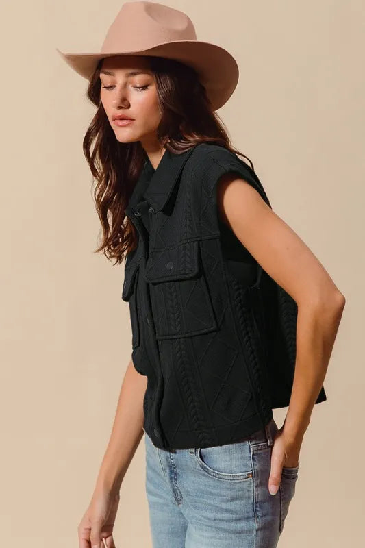 SO ME Cable Quilting Stitch Button Up Knit Vest - Tigbul's Variety Fashion Shop
