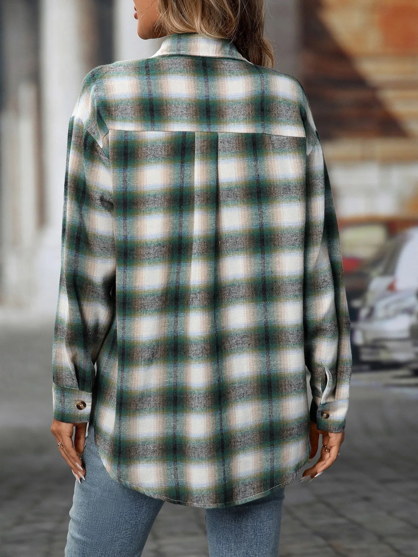 Oversized Plaid Button-Up Shirt - Tigbul's Variety Fashion Shop
