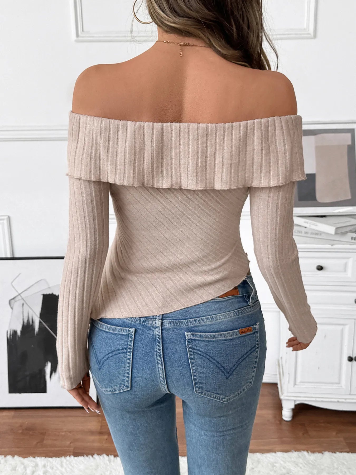 Asymmetrical Off-Shoulder Knit Top - Tigbul's Variety Fashion Shop