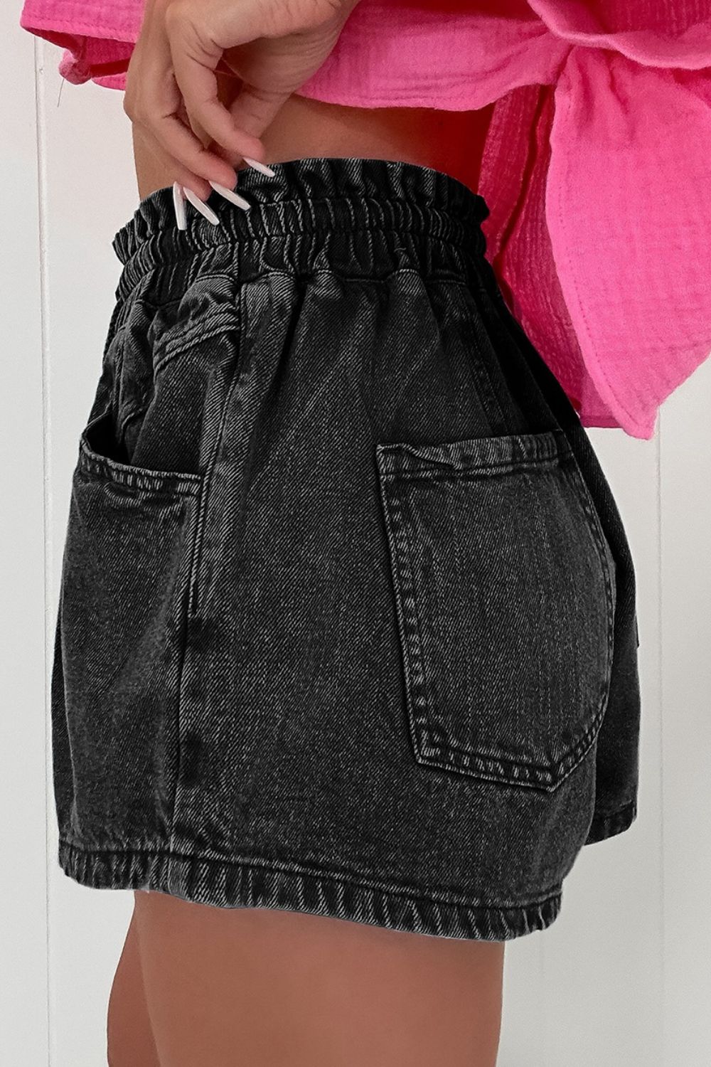 Drawstring High Waist Denim Shorts with Pockets - Tigbul's Variety Fashion Shop
