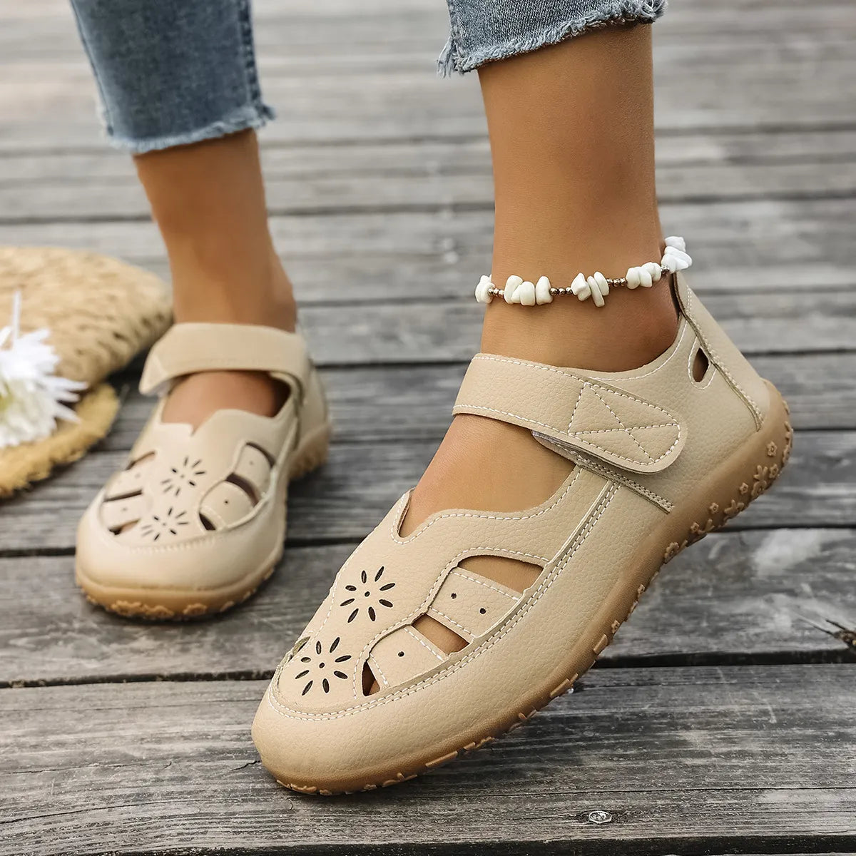 Cutout Velcro Straps Sandals - Tigbul's Variety Fashion Shop