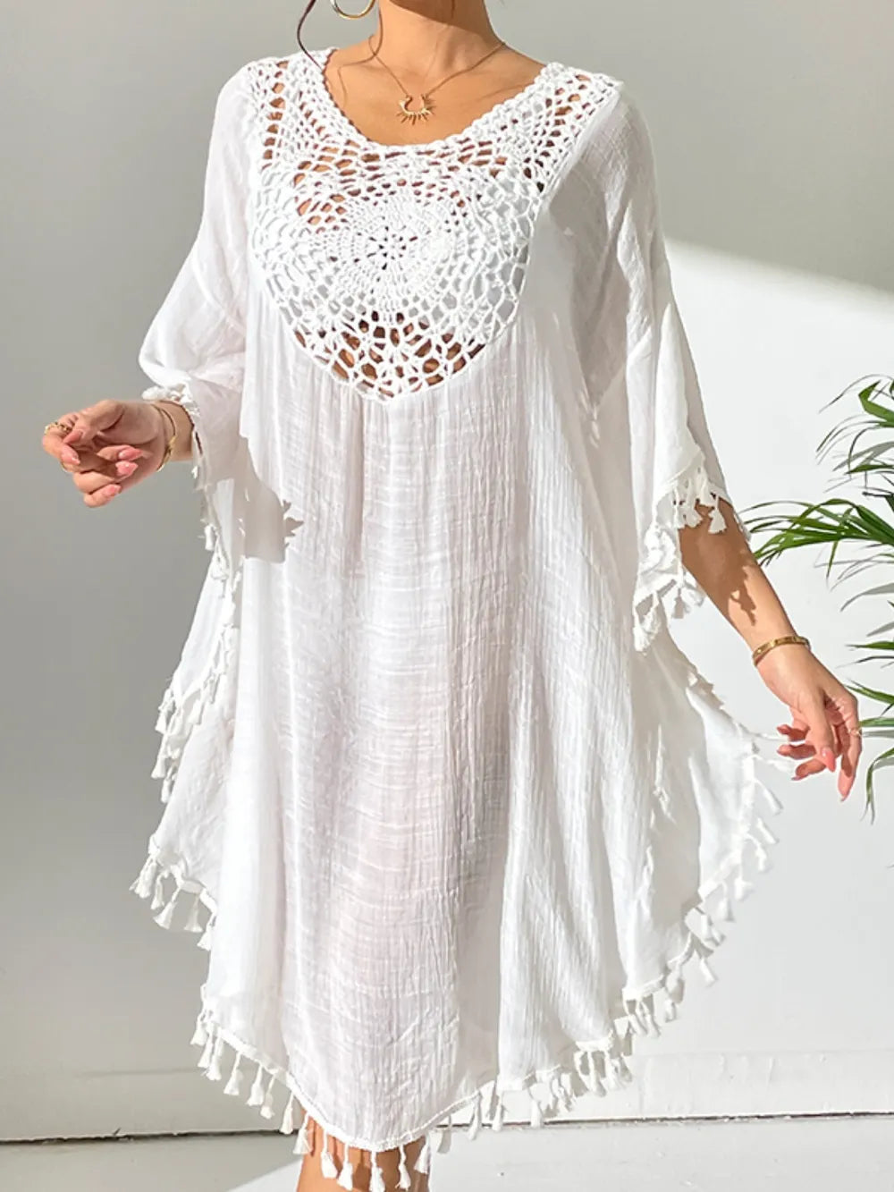 Tassel Cutout Scoop Neck Cover-Up Dress - Tigbul's Variety Fashion Shop
