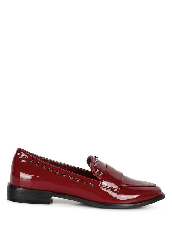 EMILIA Black Shine Forever Stud Penny Loafers - Tigbul's Variety Fashion Shop