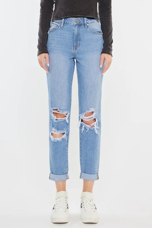 Kancan High Rise Distressed Mom Jeans - Tigbul's Variety Fashion Shop