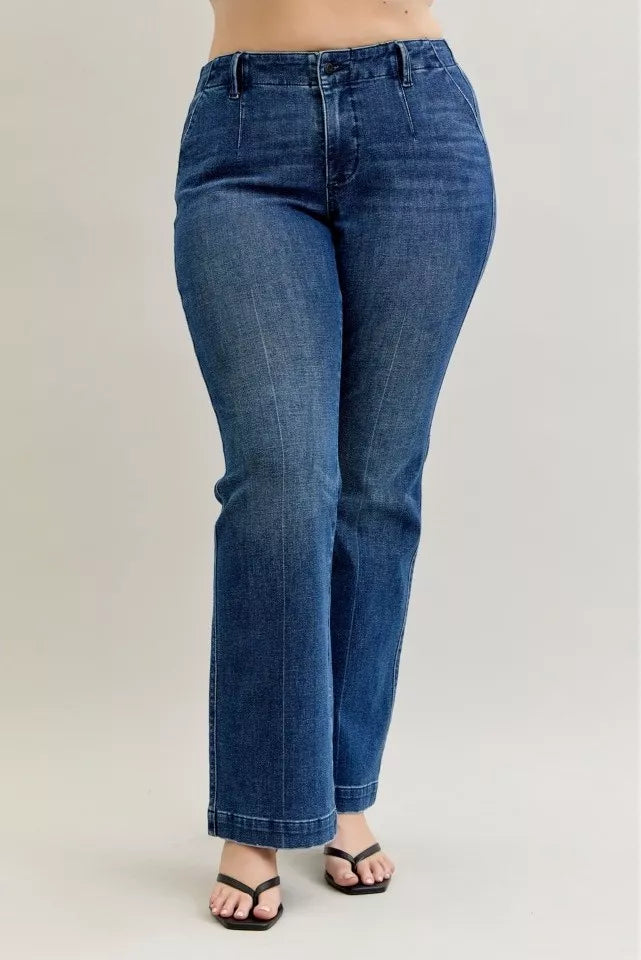 Judy Blue Full Size Mid Rise Bootcut Jeans with Welt Pockets Plus Size - Tigbul's Variety Fashion Shop
