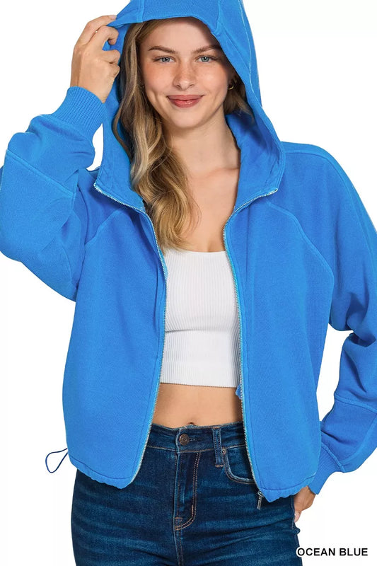 Zenana Fleece Pigment Dye Zip Up Hoodie with Pockets - Tigbul's Variety Fashion Shop