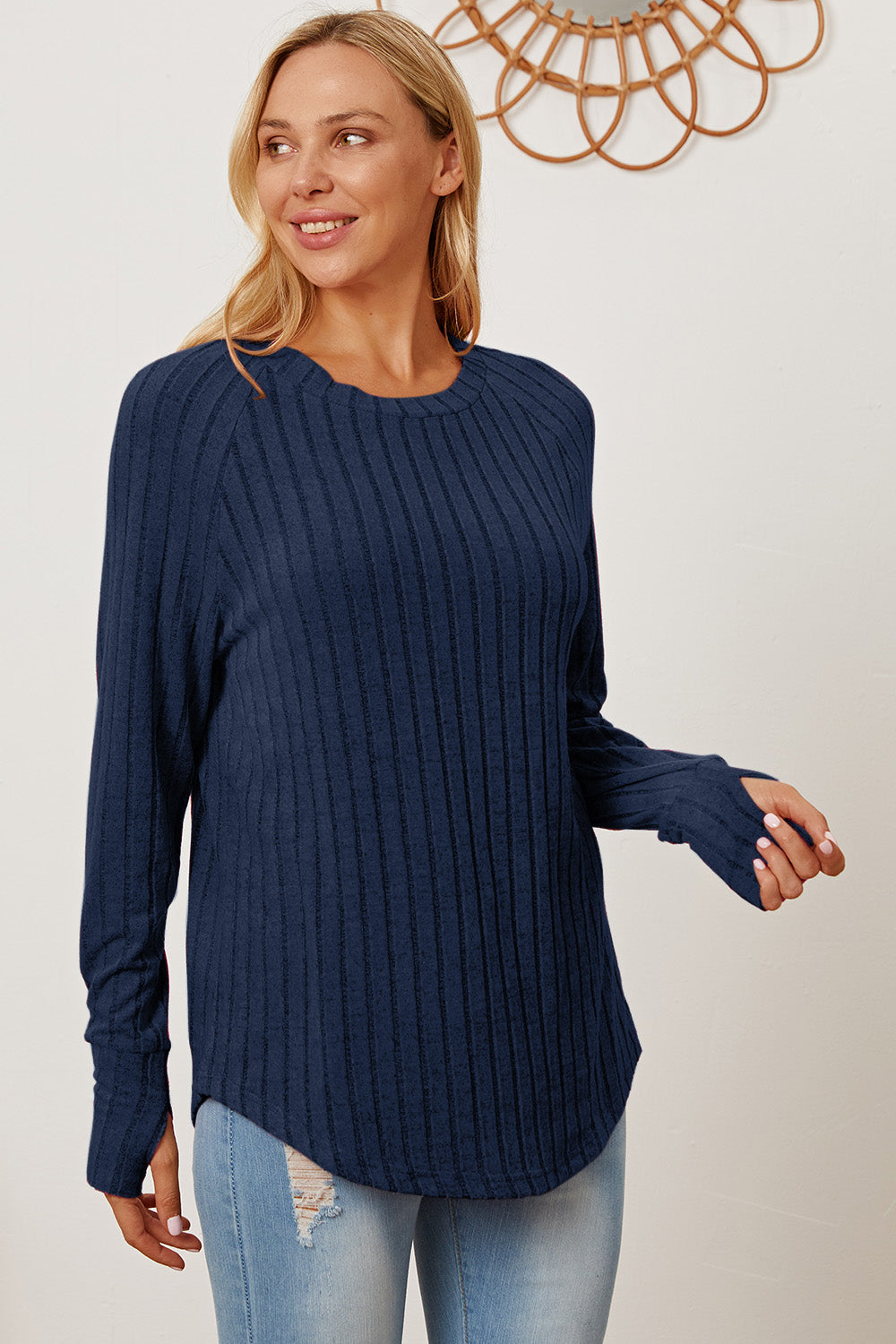 Ribbed Thumbhole Sleeve T-Shirt Small -3XL - Tigbul's Variety Fashion Shop