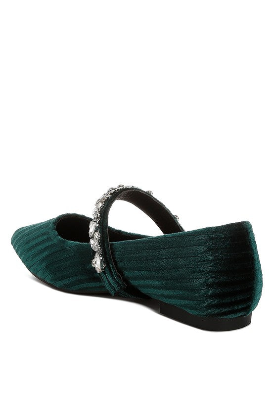 Dresden Diamante Brooch Velvet Ballerinas - Tigbul's Variety Fashion Shop