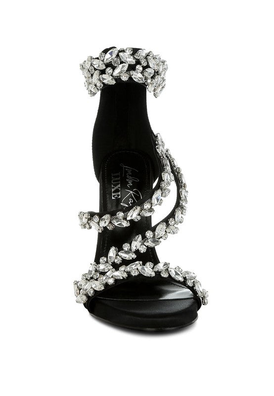 Korna Diamante Embellished Stiletto Heel Sandals - Tigbul's Variety Fashion Shop