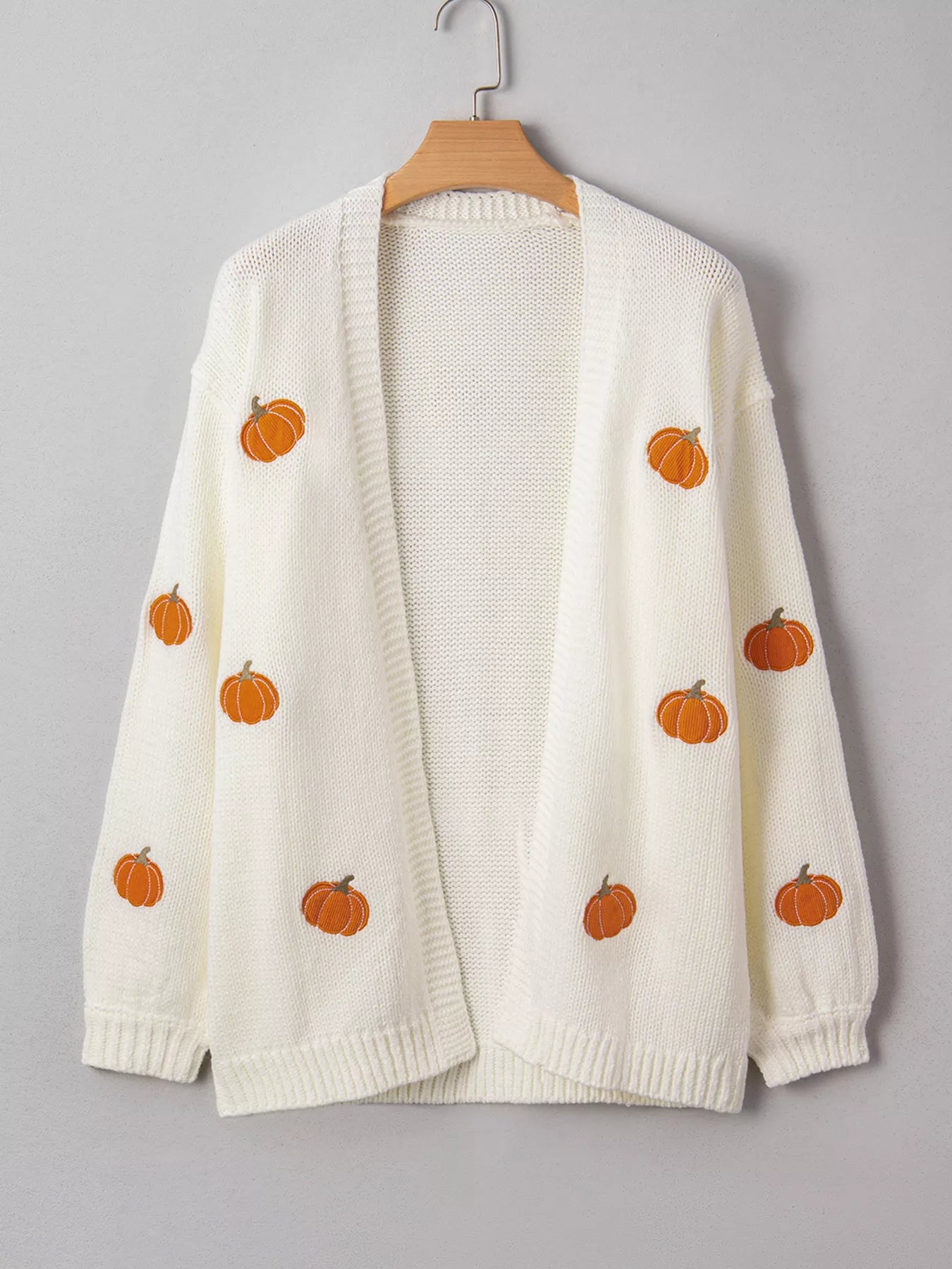 Halloween Pumpkin Embroidered Knit Cardigan - Tigbul's Variety Fashion Shop