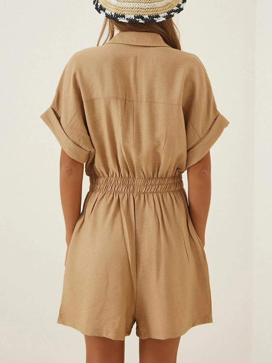 Johnny Collar Short Sleeve Romper - Tigbul's Variety Fashion Shop
