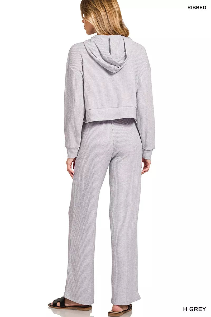 Zenana Drop Shoulder Ribbed Crop Hoodie - Tigbul's Variety Fashion Shop
