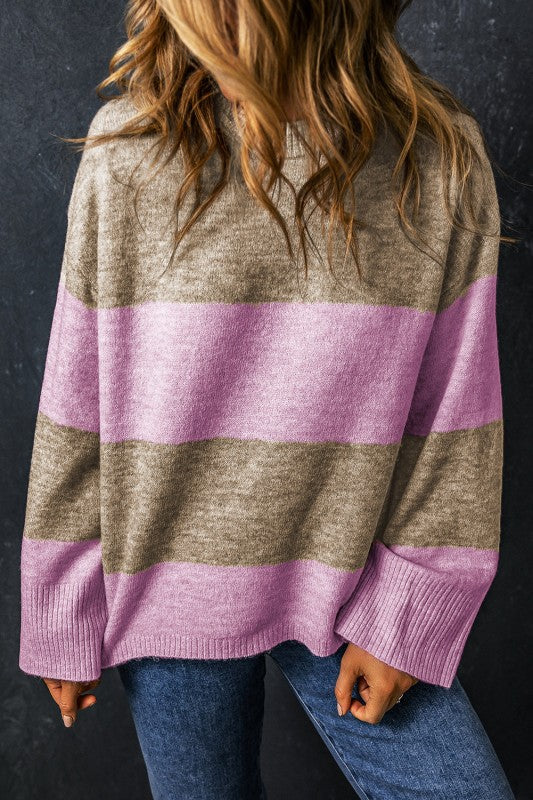 Renata Stripe Crew Neck Wide Sleeve Colorblock Swe - Tigbul's Variety Fashion Shop
