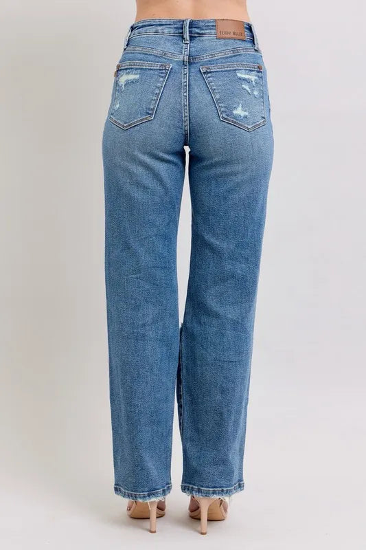 Judy Blue Full Size High Waist Heavy Destroy Straight Jeans Plus Size - Tigbul's Variety Fashion Shop