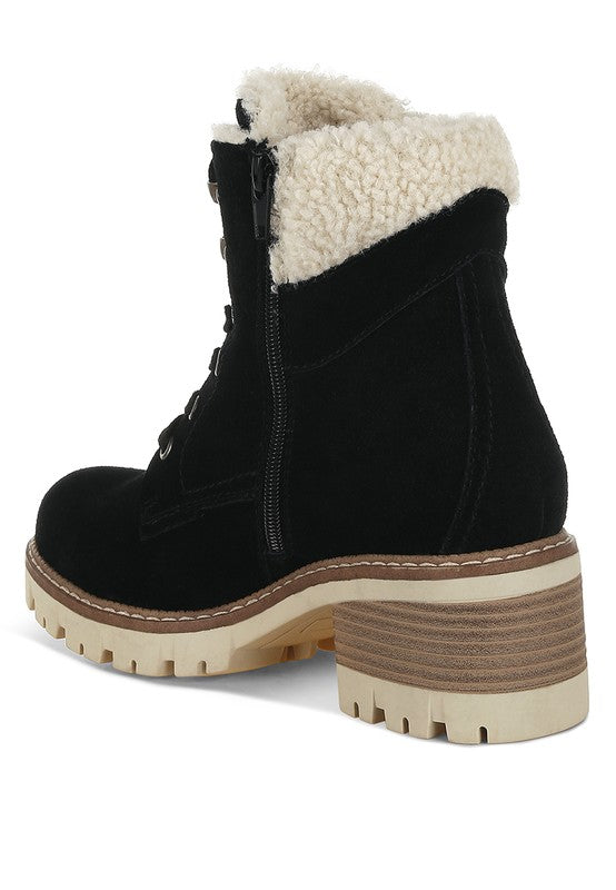 Madoka Fur Collar Chunky Ankle Boots - Tigbul's Variety Fashion Shop