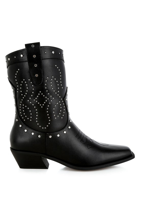 Equine Studded Embroidery Cowboy Boots - Tigbul's Variety Fashion Shop
