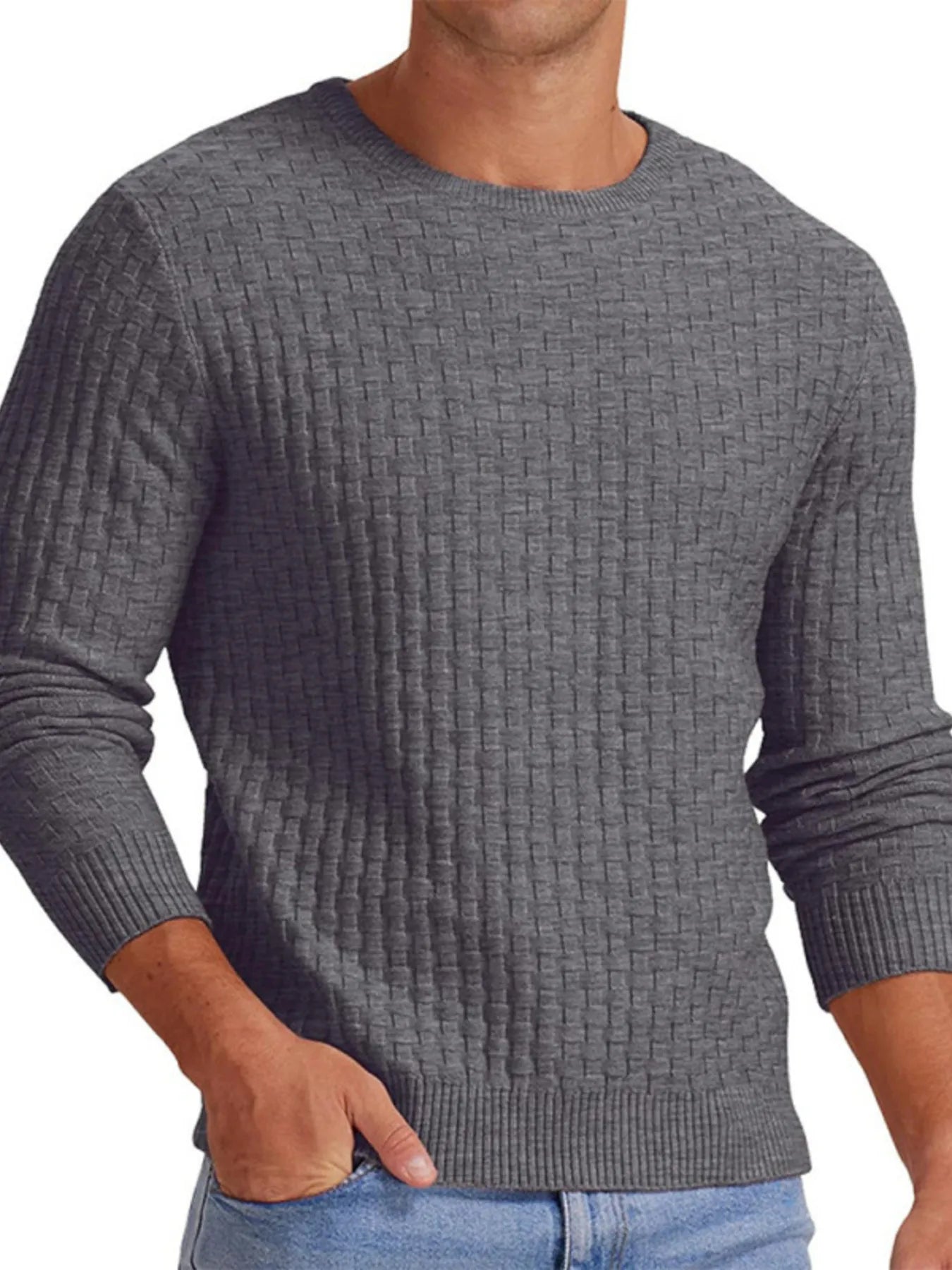 Men's Full Size Ribbed Hem Round Neck Sweater Plus Size - Tigbul's Variety Fashion Shop