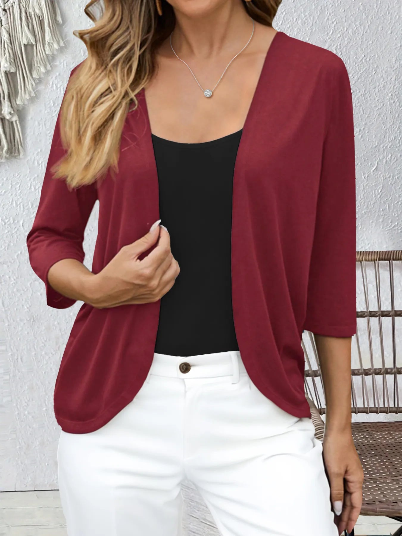 Open Front 3/4 Sleeves Cardigan - Tigbul's Variety Fashion Shop