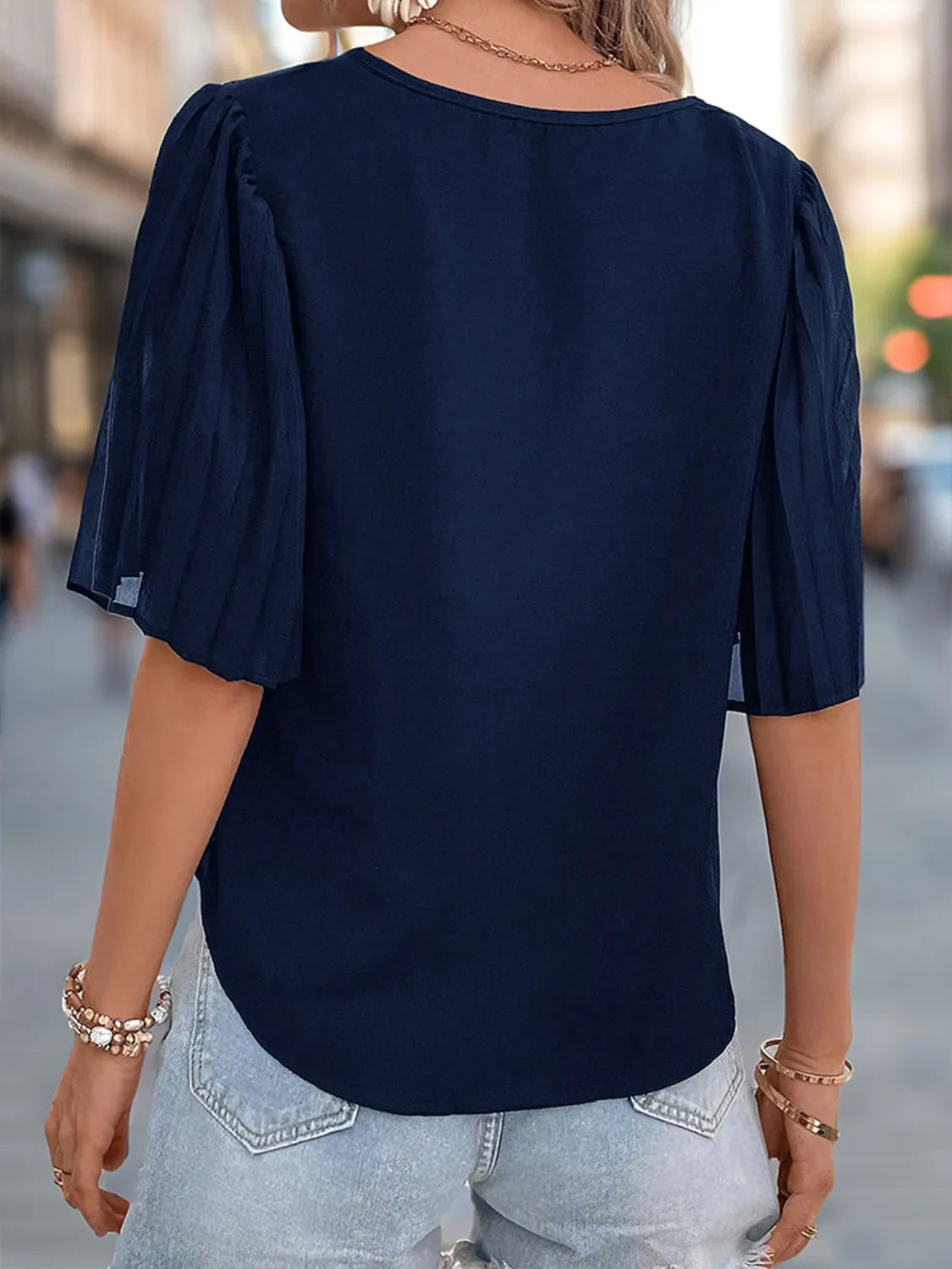 V-Neck Half Sleeve Blouse - Tigbul's Variety Fashion Shop
