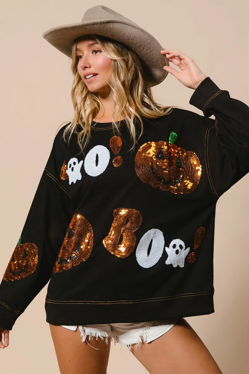 BiBi Halloween Theme Sequin Embroideries Sweatshirt - Tigbul's Variety Fashion Shop