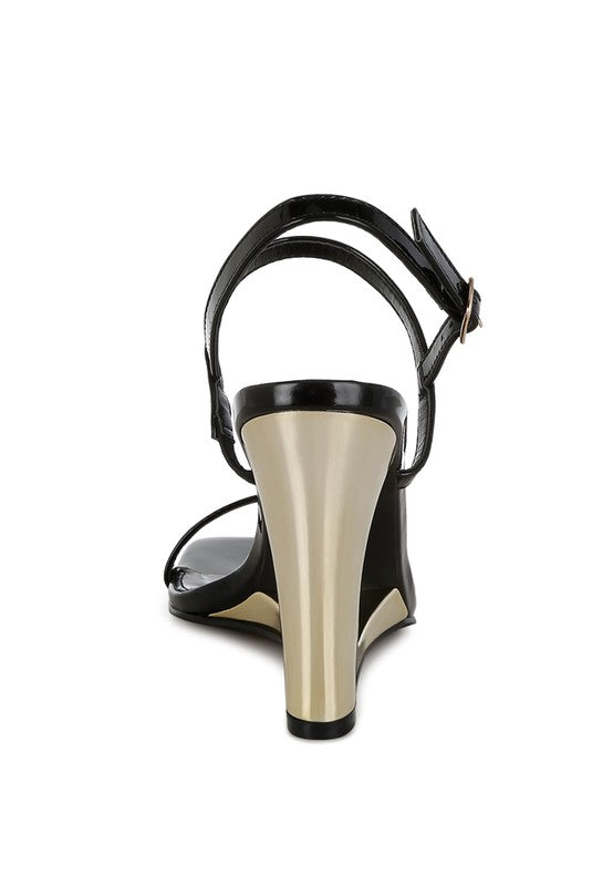 Ladra Fantasy Wedge 3.5" Heel Black Sandals - Tigbul's Variety Fashion Shop