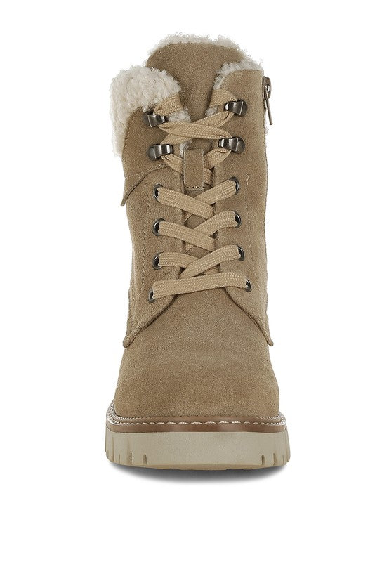 Madoka Fur Collar Chunky Ankle Boots - Tigbul's Variety Fashion Shop