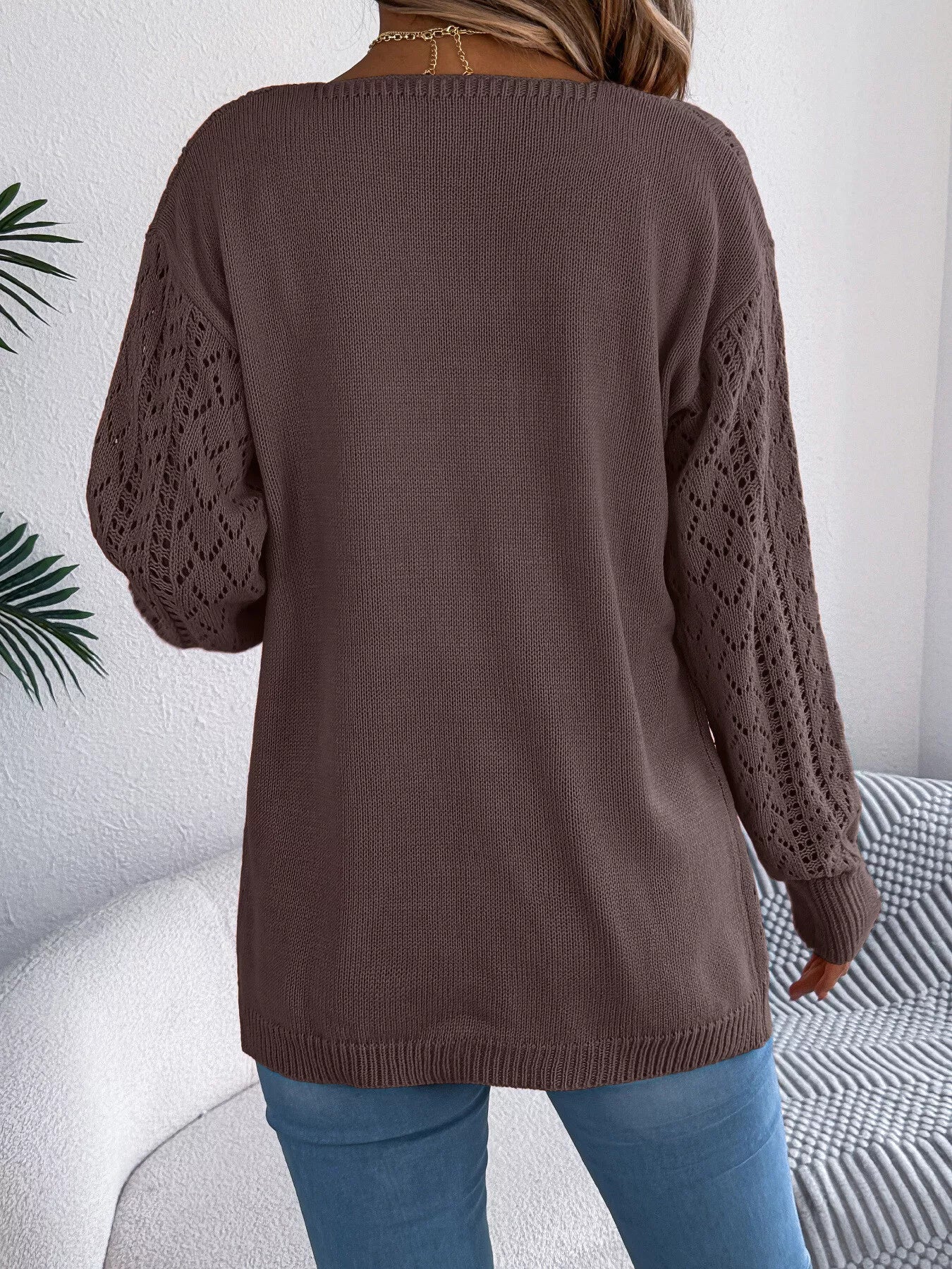 Openwork Open-Front Long Sleeve Cardigan - Tigbul's Variety Fashion Shop