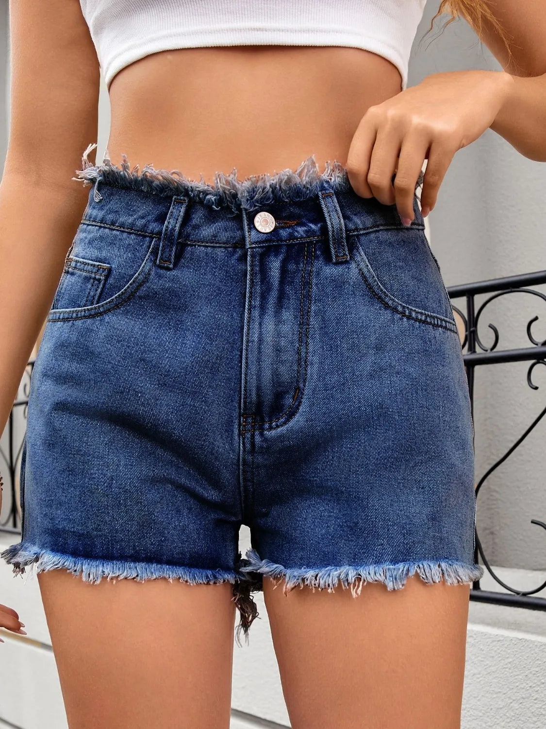 Washed Raw Hem Denim Shorts - Tigbul's Variety Fashion Shop