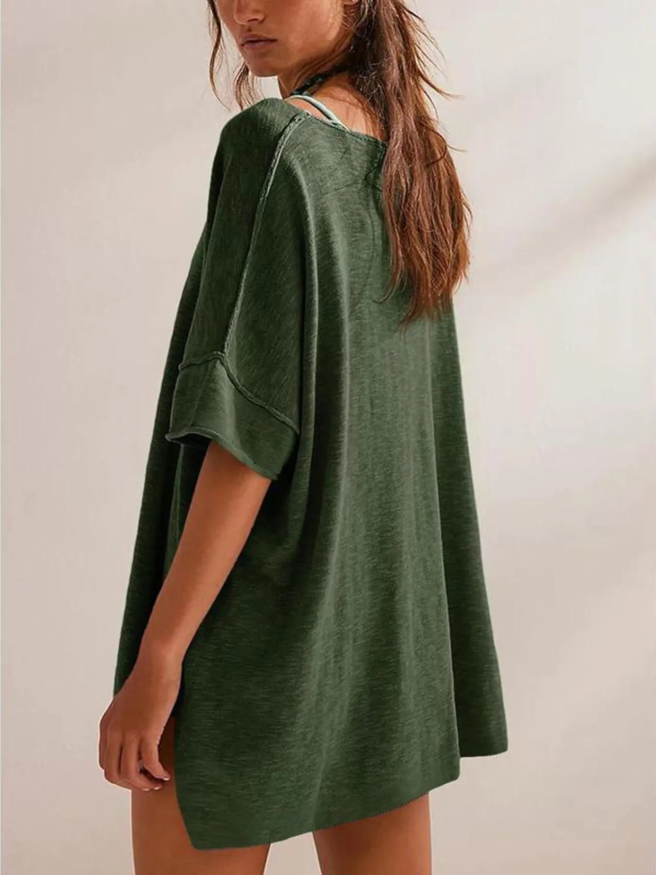 Oversized Round Neck Drop-Shoulder T-Shirt - Tigbul's Variety Fashion Shop
